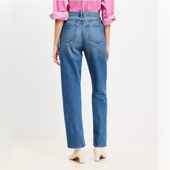LOFT Pearl High Rise Straight Jeans in Authentic Vintage Mid Wash Embellished - Picture 2 of 11